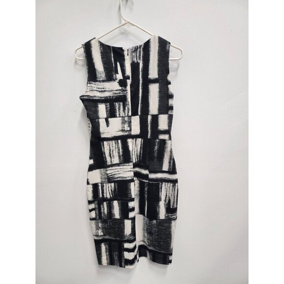 Calvin Klein Womens Pencil Dress 4 Black White Abstract Ponte Bodycon Sleeveless - Picture 5 of 6